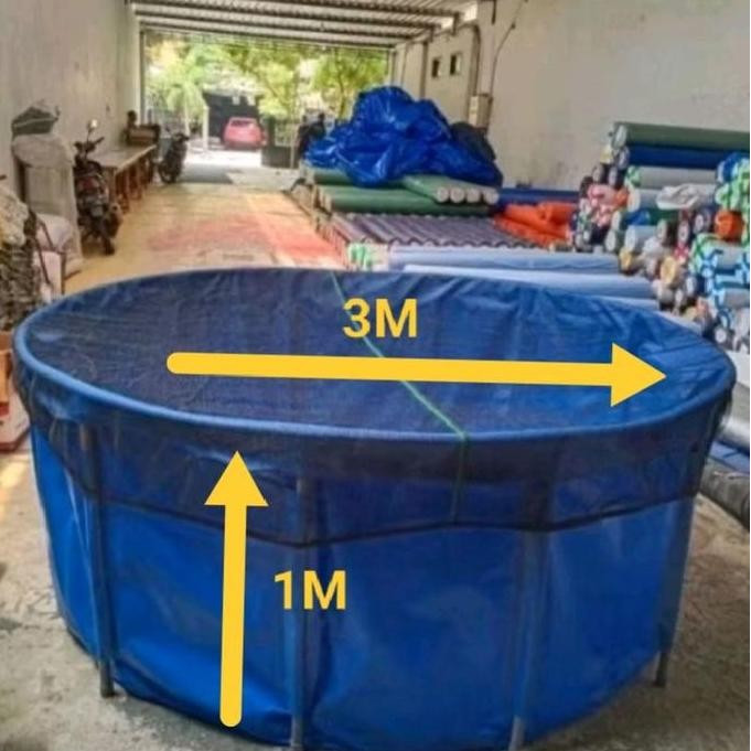 KOLAM TERPAL BULAT DIAMETER 3M TINGGI 1M FULL SET UNTUK IKAN LELE KOI HIAS MERK ORCHID BUNDAR ORIGIN
