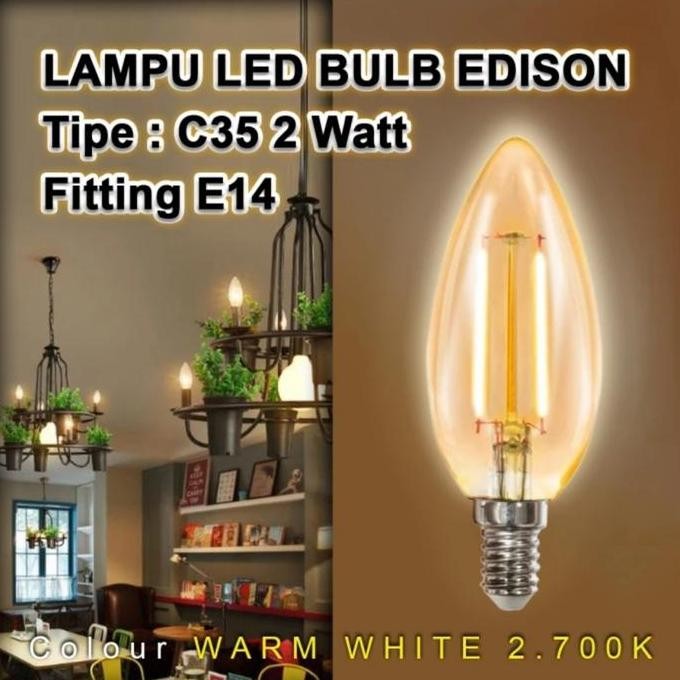 Lampu Led Filamen 2W/4W Fitting E14 Lampu cafe Lampu lilin hias..