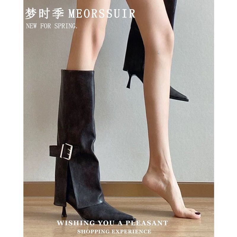 Sepatu Bot Wanita Ujung Lancip, Sepatu Bot Stiletto, Sepatu Bot Ramping Lurus