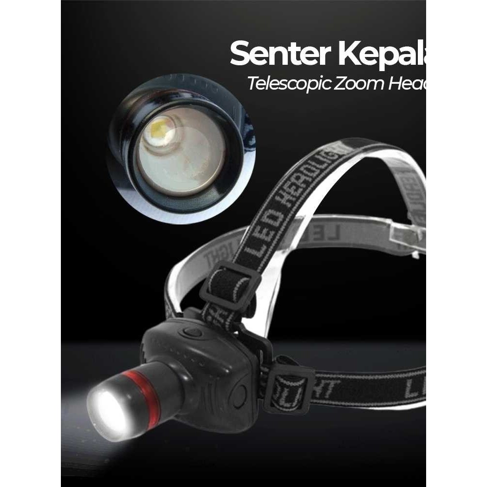Senter Lampu Kepala Zoom Headlamp LED CREE Telescopic Zoom 3W 160 Lumens Senter Kepala LED zoom