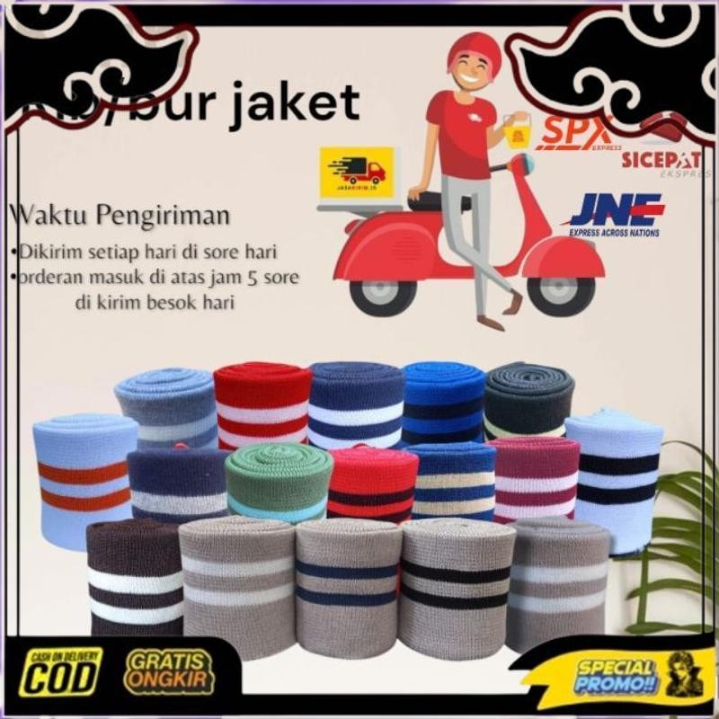 Top Today Kain Rib Bur Jaket Warna Dasar Hitam Polos Dan Garis Polyester Premium