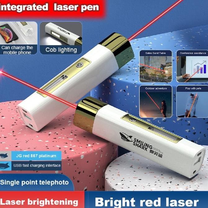 Senter With Red Laser Smilling Shark 1000M Built In Baterai Laser Pointer Cob Usb Kualitas Terbaik H