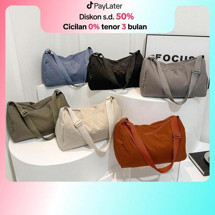 Chiyum Tas Selempang Wanita Bahu Kain Nilon Lembut Untuk Wanita Lipit Solid Warna Kapasitas Besar Pr