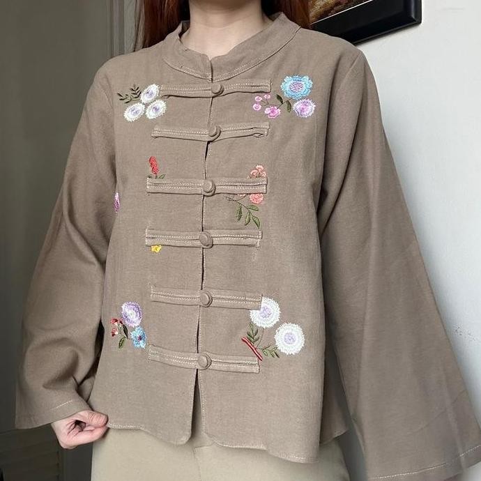 Meylie Top atasan blouse kemeja cardigan outer linen bordir wanita korean style by Biel the label Pa