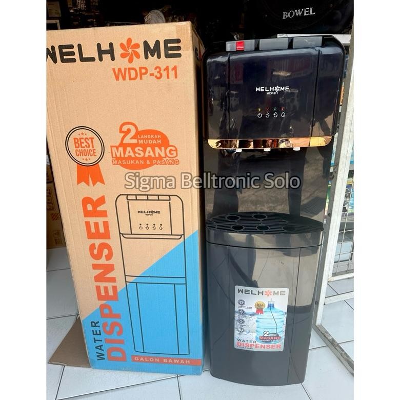 Dispenser Galon Bawah Welhome WDP-311. 3 Kran air panas, netral, dingin