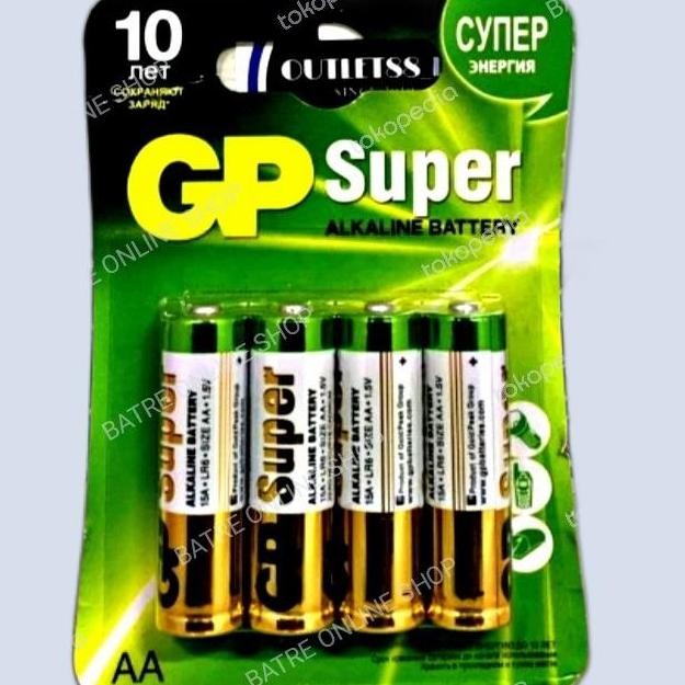 GP AA 1,5V ALKALINE ISI 4 PCS BATERAI BATRE ALKALINE 1,5V R6 UM-3 GP murah