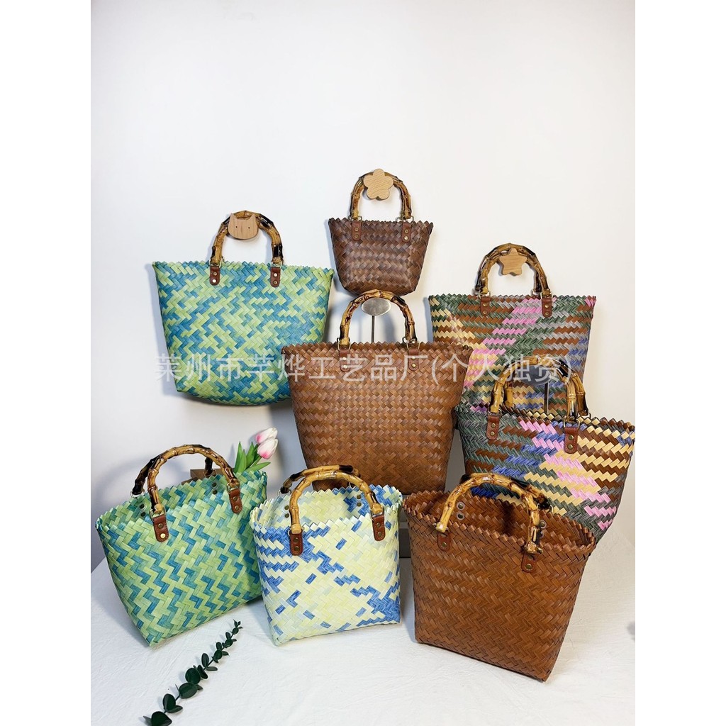 Vintage Versatile Imitation Rattan Bamboo Knot Tote Bag Large Capacity Handwoven Bag
