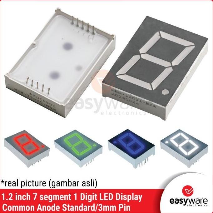 1.2 INCH 7 SEGMENT 1 DIGIT LED DISPLAY COMMON ANODE KEM ORIGINAL SEGMENT PERTAMINI MERAH HIJAU BIRU 