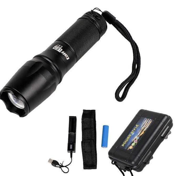 Senter Led Taffled E97 Flashlight 3000 Lumens Baterai + Charger + Box