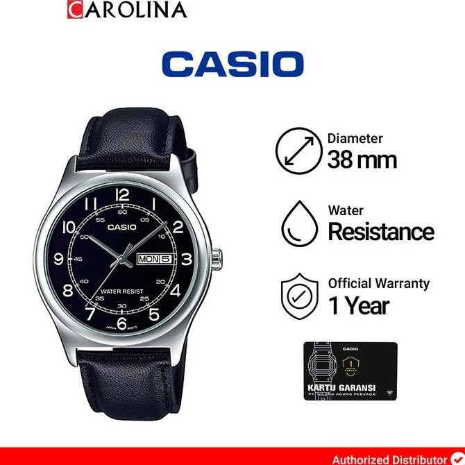 Jam Tangan Pria Casio General Mtp-V006L-1B2 Mtp-V006L Black Dial Black Leather