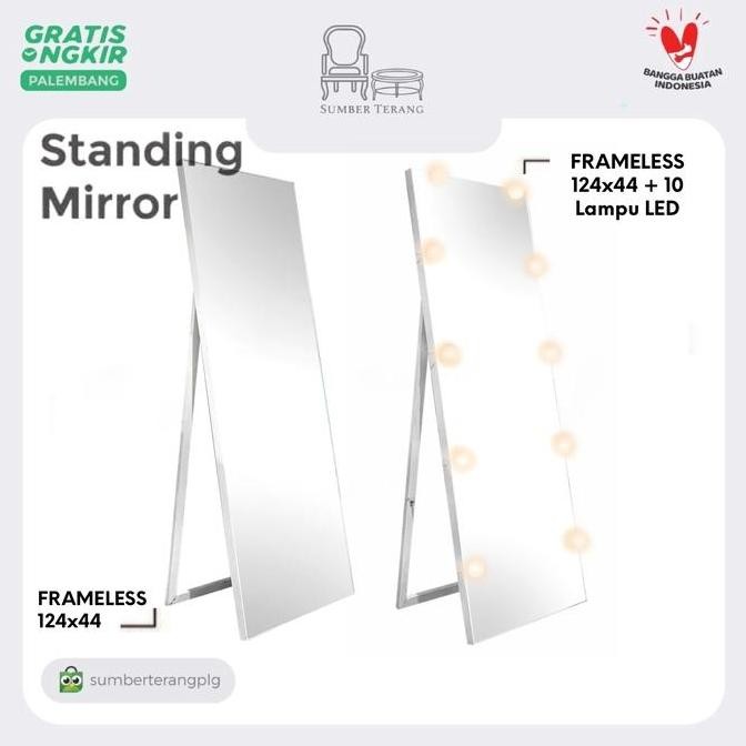Cermin Berdiri Aesthetic Mirror Standing Cermin Panjang Kaca Lampu LED TKP