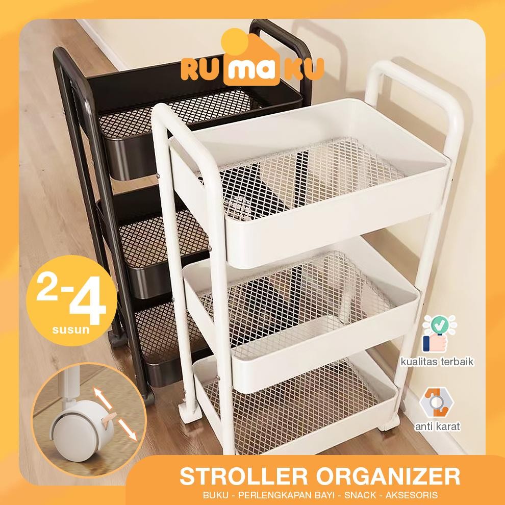 Rumaku Rak Troli Dapur Serbaguna 4 Susun Tingkat Bahan Besi Kokoh Anti Karat