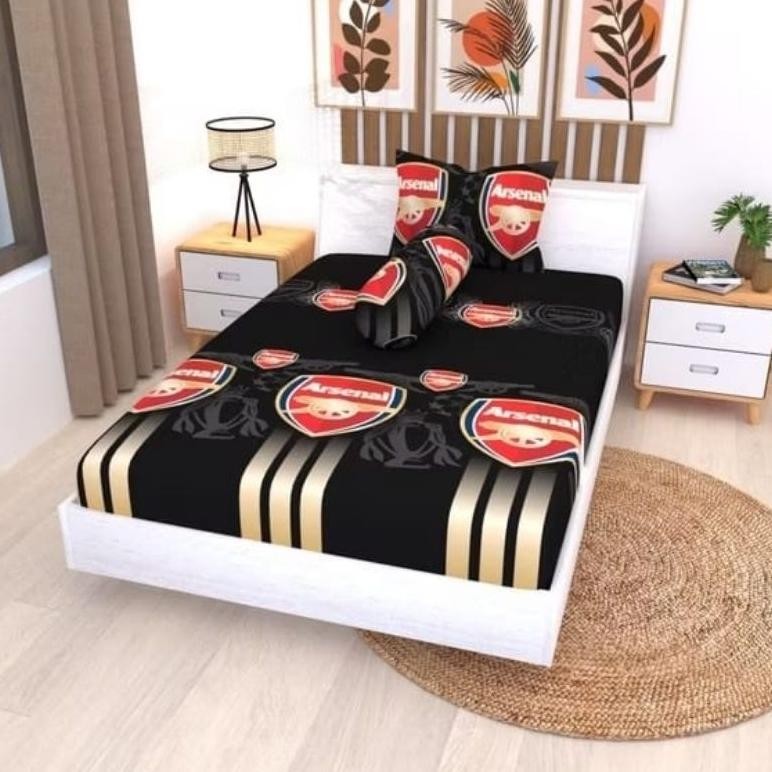 SPREI KARET KATUN PREMIUM 90/100/120/140/160/180/200 MOTIF BOLA ARSENAL TERBARU 2025