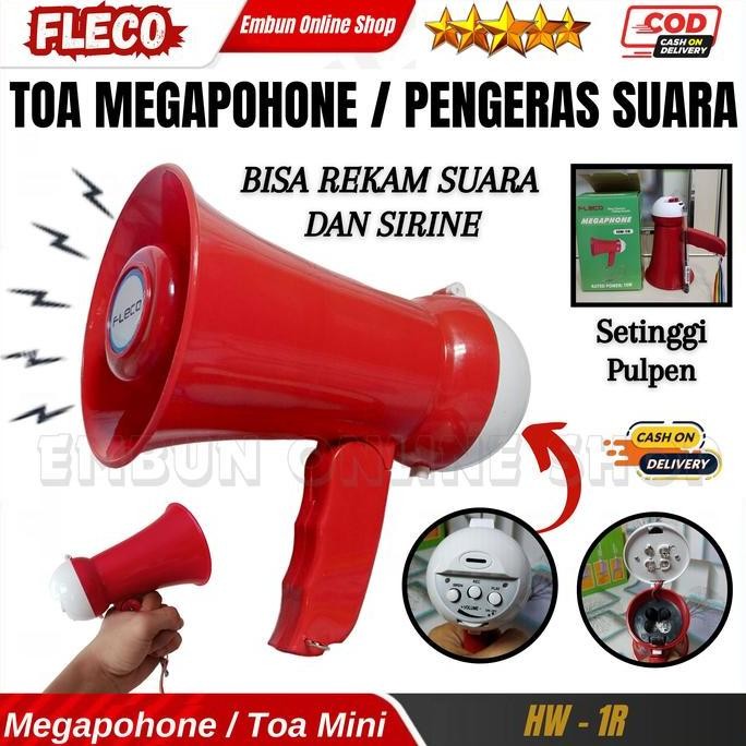 DE100 >> PENGERAS SUARA TOA / MEGAPHONE FLECO HW-1R RECHARGEABLE BISA UNTUK REKAM SUARA DAN SUDAH DI