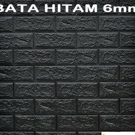wallpaper foam 3d peredam panas dan suara motif bata hitam