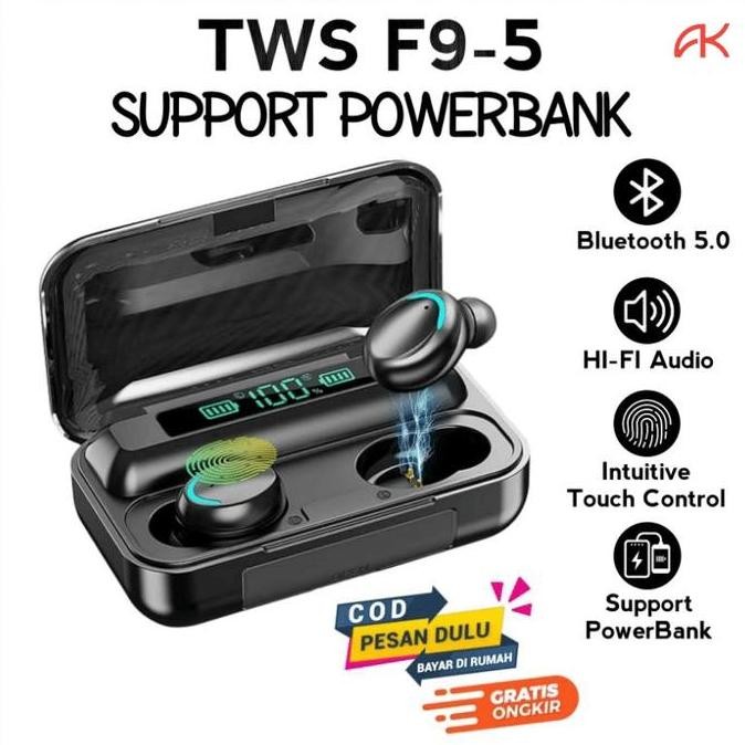 DS47 >> ANK F9-5 TWS HEADSET BLUETOOTH GAMING NIRKABEL WITH POWERBANK