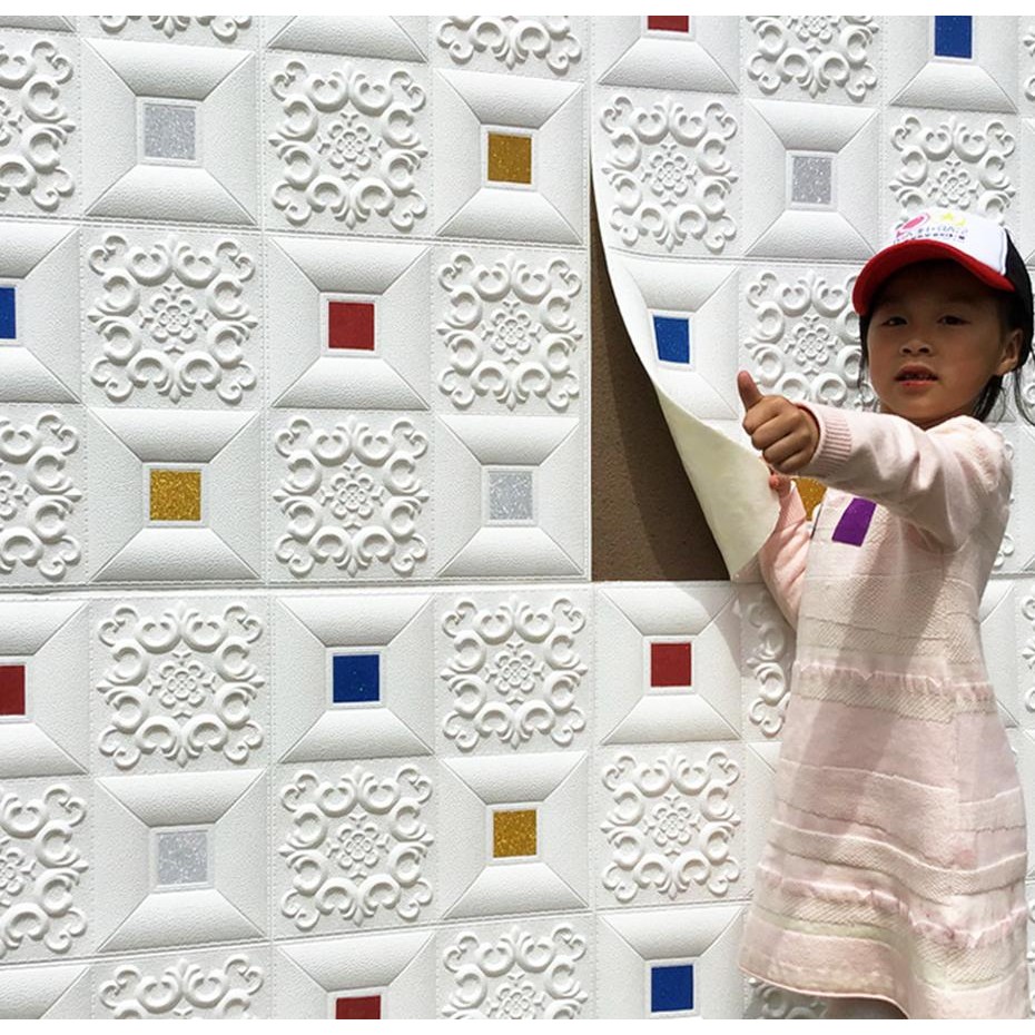 10 LEMBAR Wallpaper Foam 3D Batik Foam Waterproof Sticker Wallpaper Dinding 3D Embosed