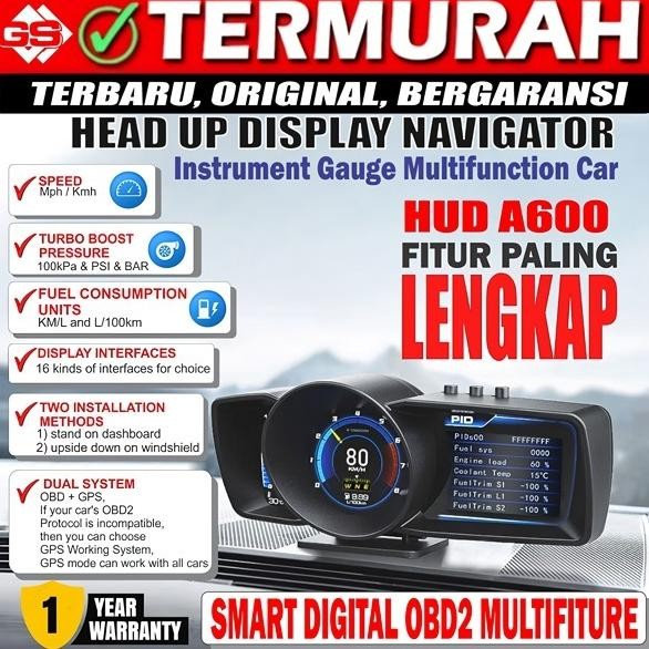 Pengukur Otomatis A600 HUD GPS + Sistem OBD, Speedometer Komputer