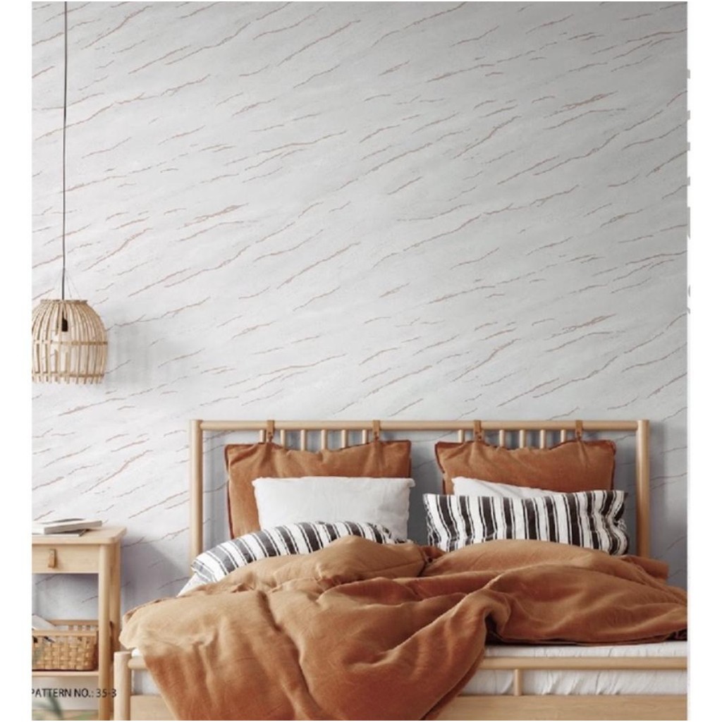 Wallpaper Dinding Korea Marmer Granit Marble Aksen Emas Abu Muda Abu Tua 15M2