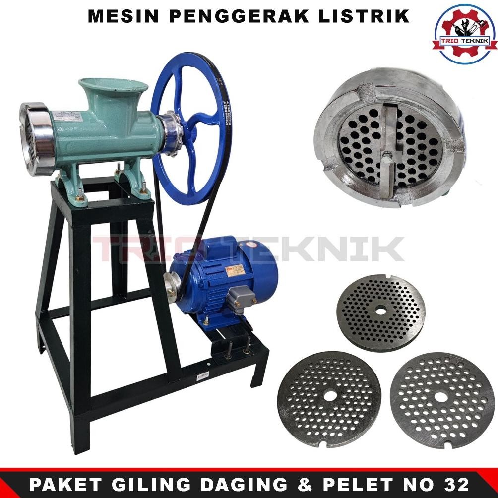 Paket Mesin Giling Daging & Cetak Pelet No 32 Penggerak Listrik