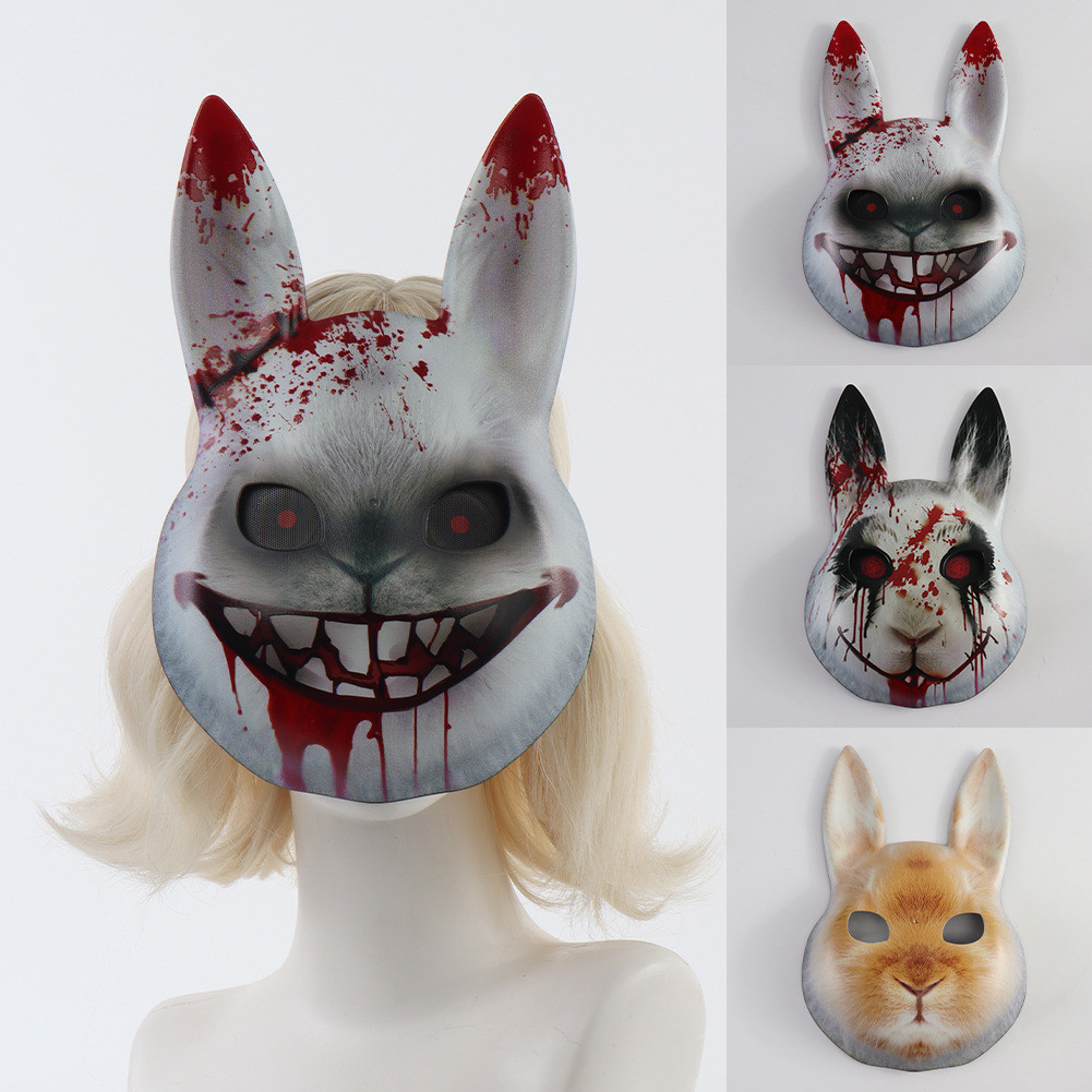 Halloween Mask Horror Bloody Rabbit Face Mask Rabbit Ear Mask cosplay Makeup Party Props