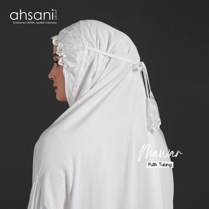 (Good) Mukena Terusan Dewasa Ahsani Mawar A20 Rayon Twill Premium Jumbo Putih