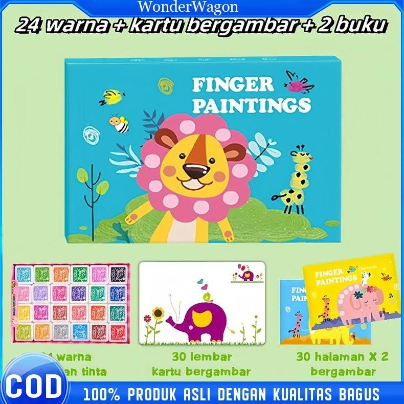 COD WonderWagon Finger Paintings Kartu Bergambar + Buku Finger Painting Colors with Template Mainan 