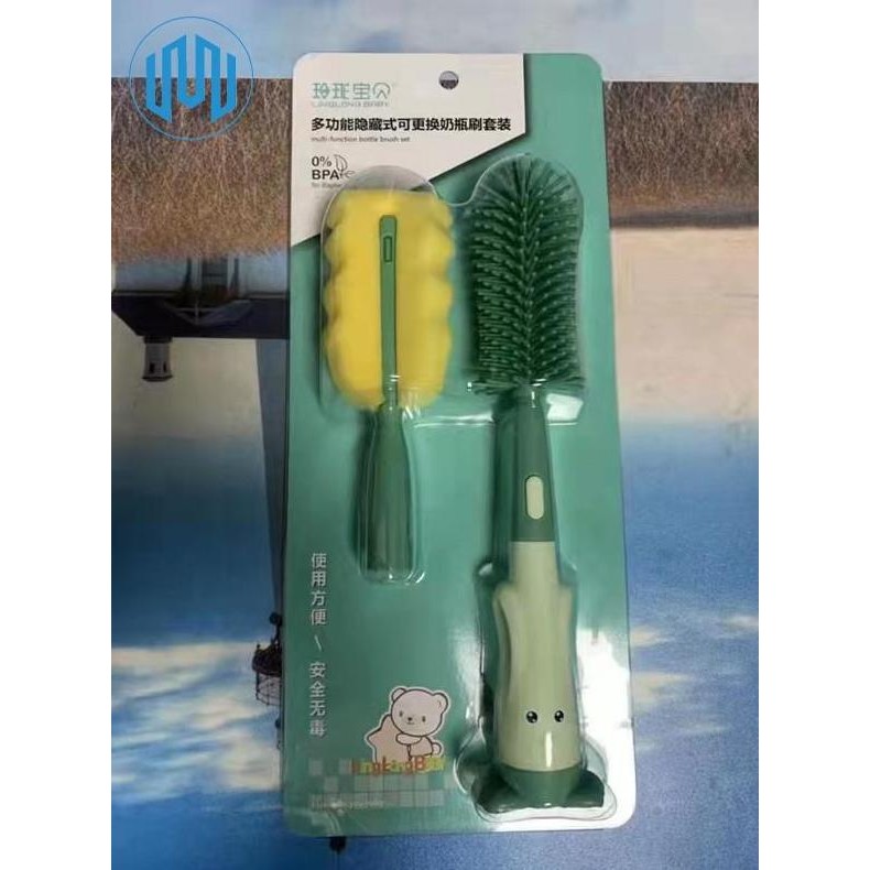 (Best) Sikat Pembersih Dot Bayi Empeng Botol Gelas Sedotan 4in1 Spon