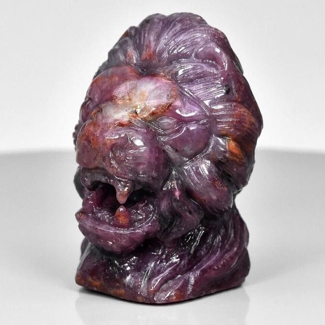 ><><><] Ruby Purplish Red Lion Head Carving Unheated Naturl 177.98 ct USR00033