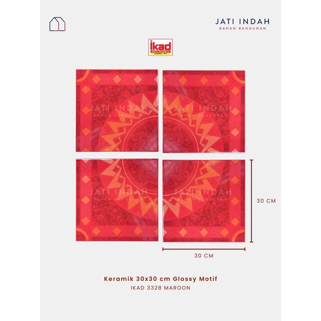 Keramik Lantai Glossy Motif Dekoratif 30x30 cm IKAD 3328 MAROON | Keramik Klasik Jadul Imlek