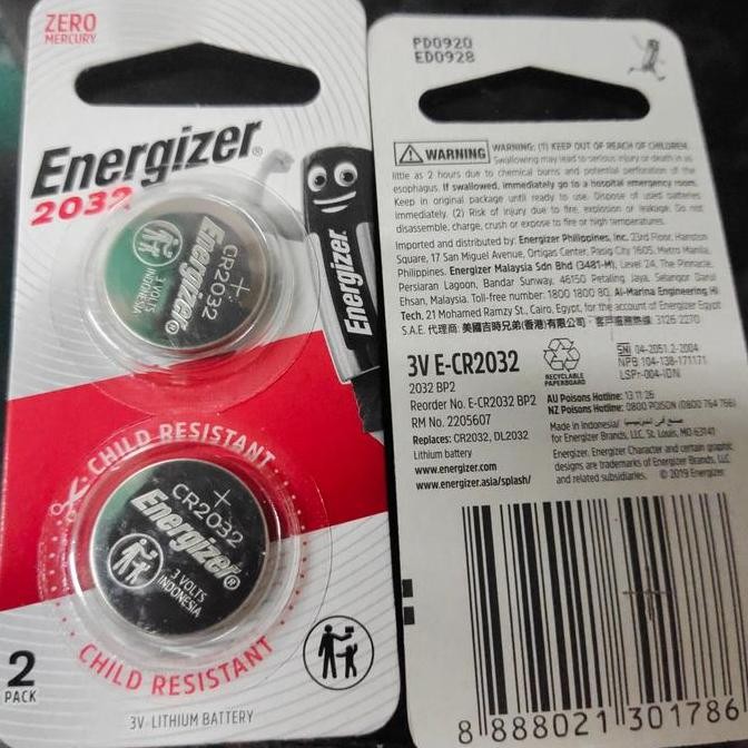 (Sepasang) Baterai Energizer Cr 2032 3V Lithium Battery E-Cr2032