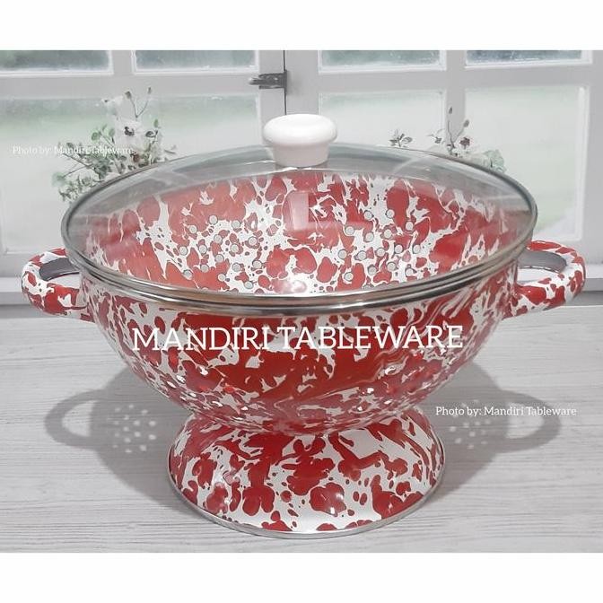 Tempat Nasi / Wakul Jadul / Tutup Kaca / Gagang Stainless / Enamel