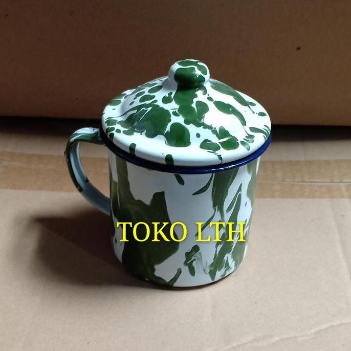 Mug 9 Cm Lurik Blirik Blurik Cangkir Tutup Enamel Gelas Kaleng Jadul