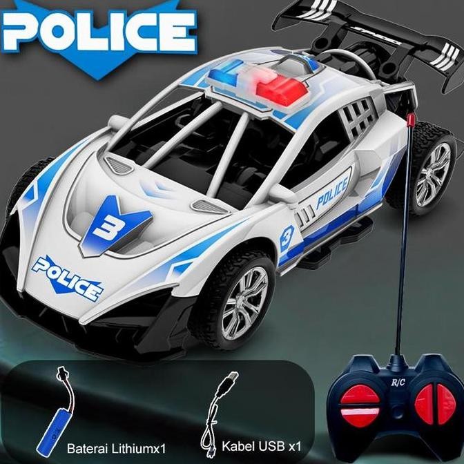 Mobil Remote Polisi  30Km/Jam - Drift Ekstrem & Lampu Strobe Remote 49Mhz 15 Meter, - Hadiah Anak 6+