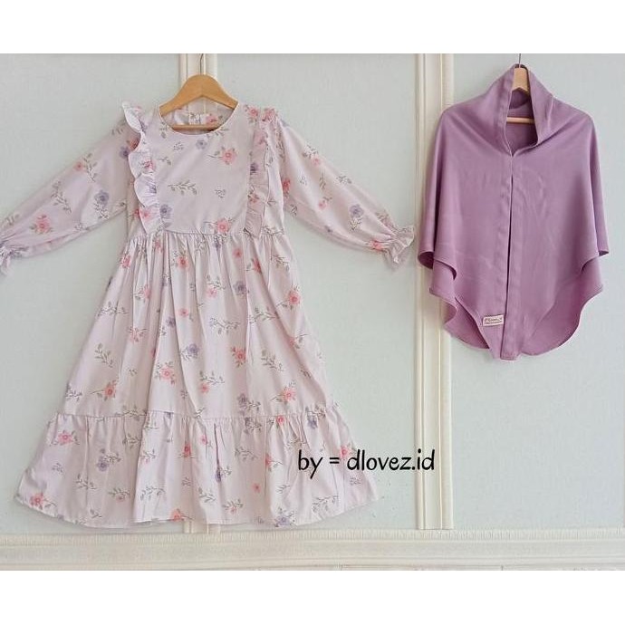 Set Gamis Anak 1 - 14 Tahun Free Hijab Instan / Set Gamis Kaira Motif Baru Dress Katun
