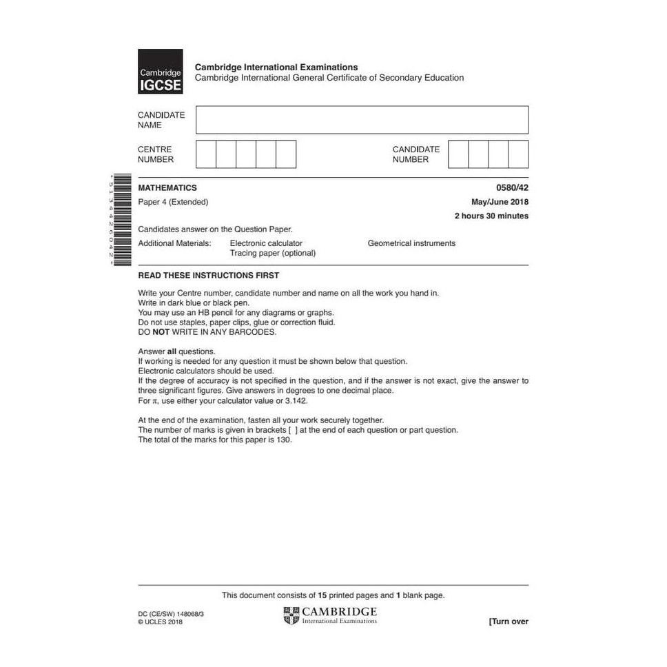 TERLARIS IGCSE Math 0580 extended May/June past papers & mark schemes 2009-2018