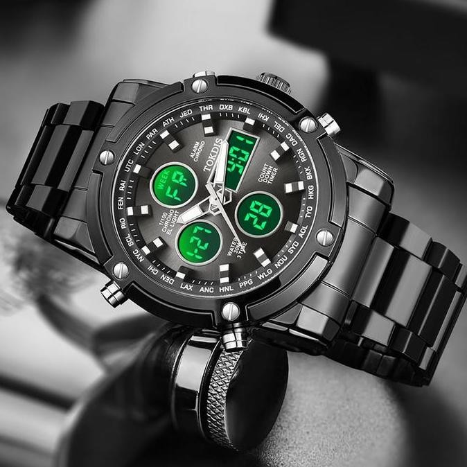 BEBAS ONGKIR - DISKON    Tokdis Jam Tangan Pria dan Wanita 2576 Double Time Rantai Stainless Steel W