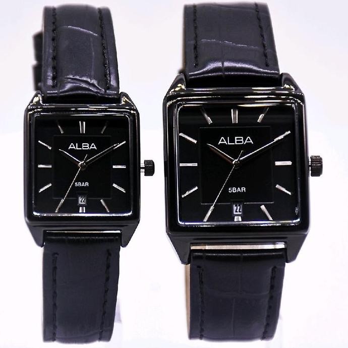 TERBARU - Jam Tangan couple kulit Waterproof kotak Quartz Tanggal Aktif - Watches