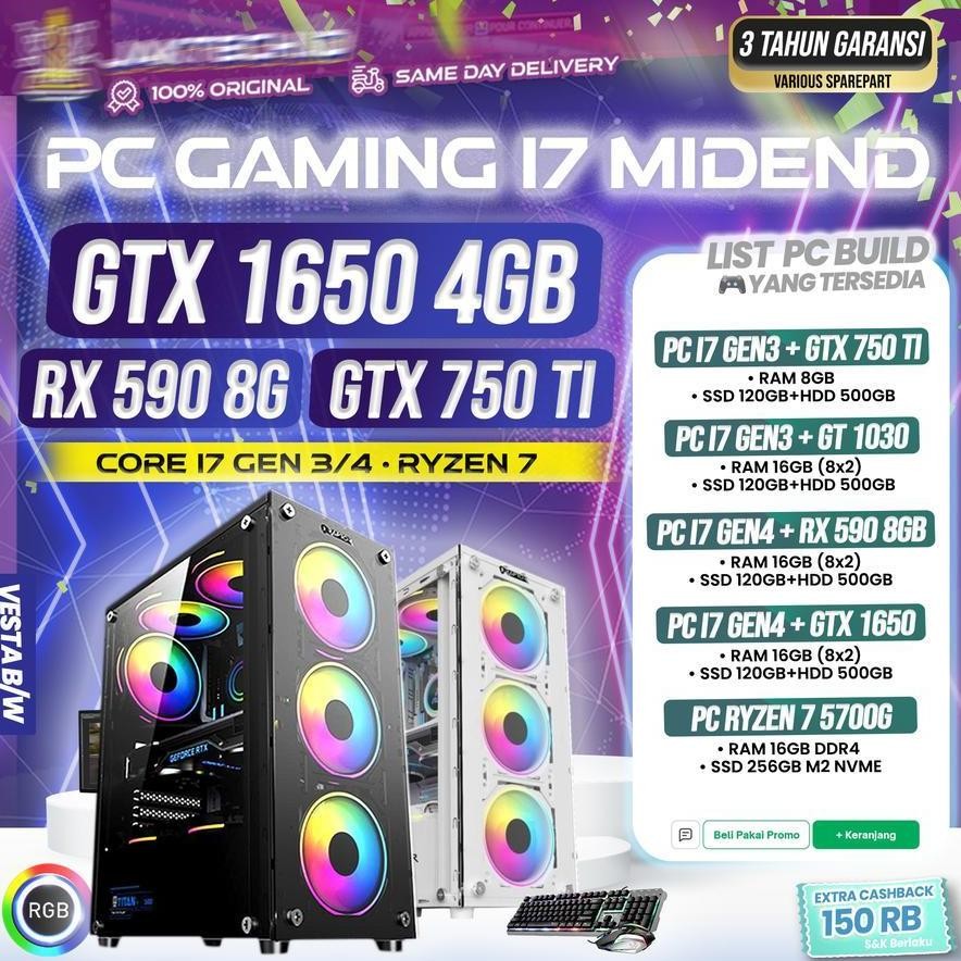 NEW PC Gaming Full Set / Core i7 / 16 GB / SSD / VGA GT 1030 / RGB