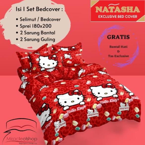 Natasha Bed Cover Set + Sprei Hello Kitty 2 Bahan Poly Tc 80 Termurah