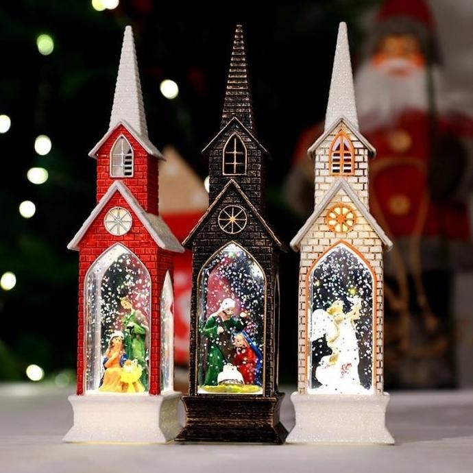 *#*#*#] Pajangan Natal Lentera LED Snowglobe Kotak Salju Kado Gereja Katedral