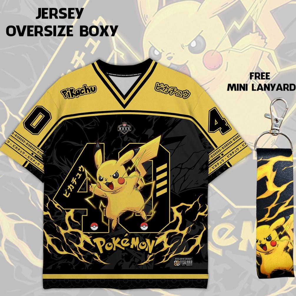 (Gratis Lanyard, Stiker) BIGBOSS Baju Jersey Anime Pokemon Unisex Oversize Boxy Pria 003 Pikachu