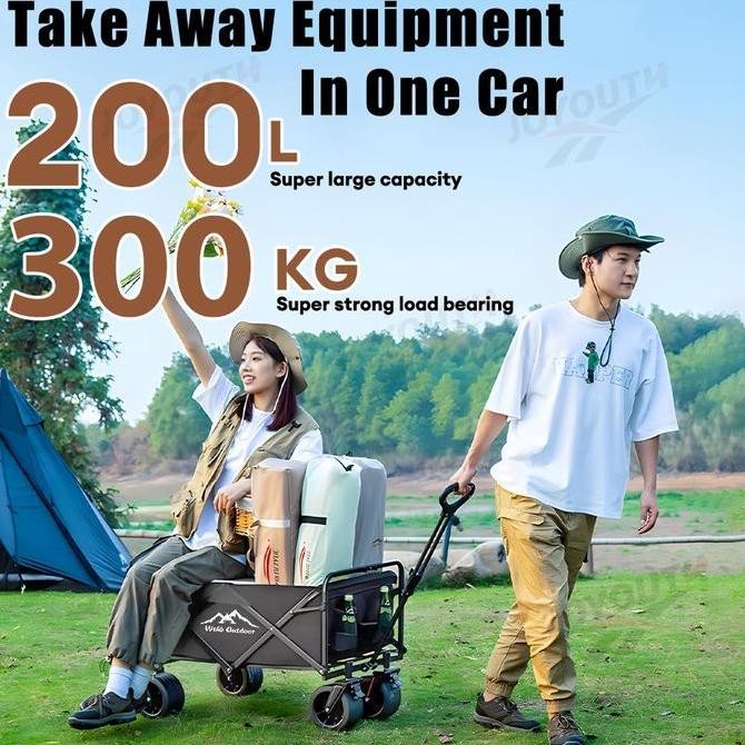 Troli Barang Outdoor Trolley Camp Wagon Keranjang Belanja Brake Troli Piknik Besar Roda Besar
