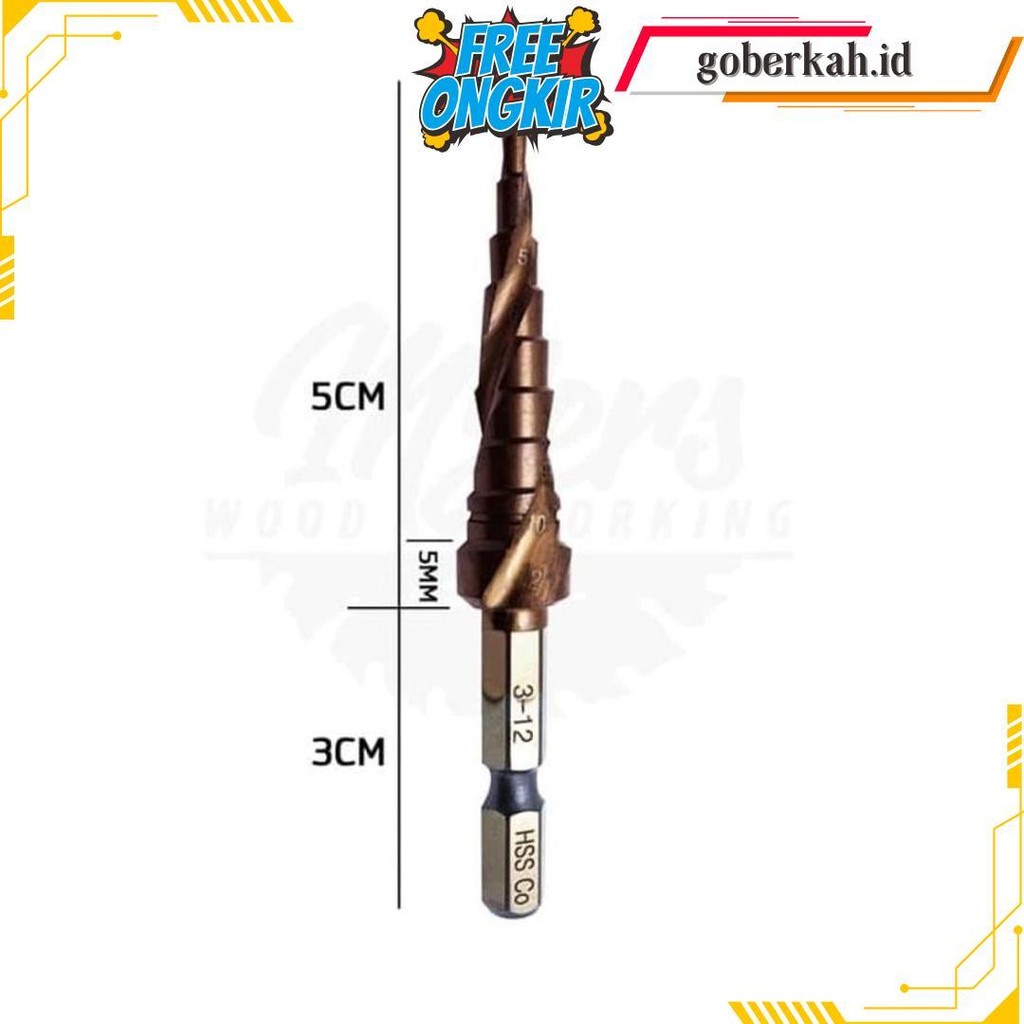 Mata Bor Pagoda Spiral Hss Cobalt M35 Hex Step Drill 3 -12Mm Bisa Cod