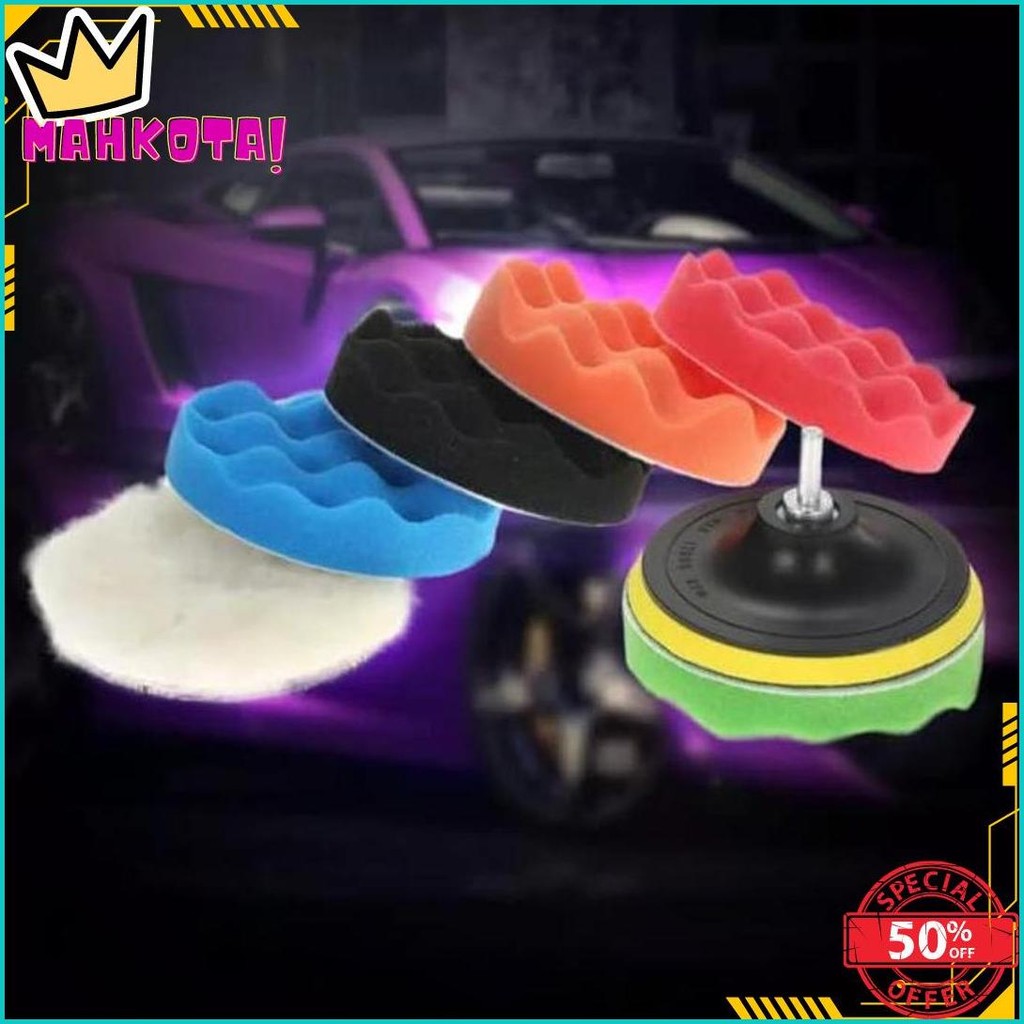 Alat Poles Polisher 5 Inch Sponge Spon Wool Pad Velcro 7 Pcs Cod
