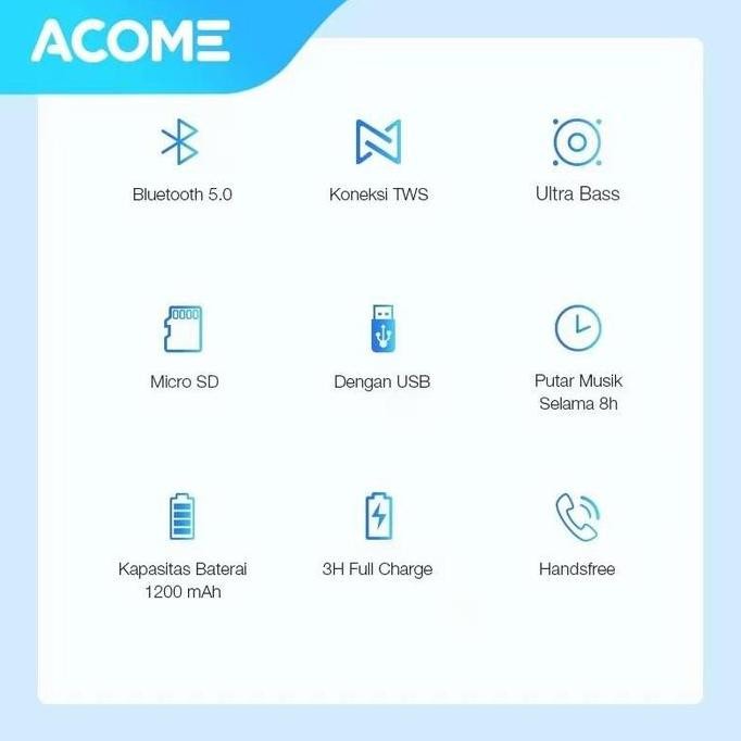 Acome A1 Speaker Bluetooth 5.0 Portable Ultra Bass Tws Garansi Resmi 1 Tahun Original