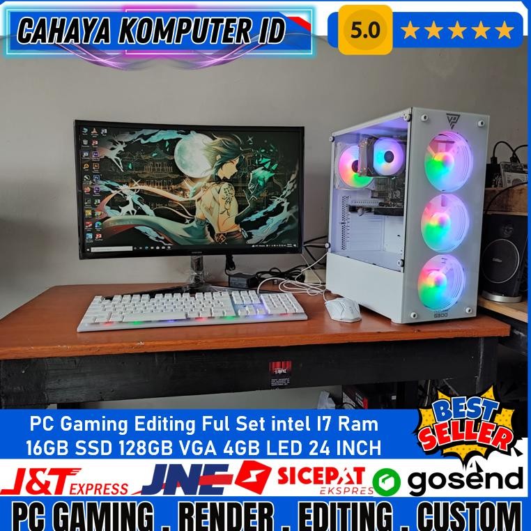 NEW Satu Set Pc Gaming Editting Murah Intel I7 Ram 16Gb Vga 4GB SSD 256Gb Monitor Samsung 24 Inch