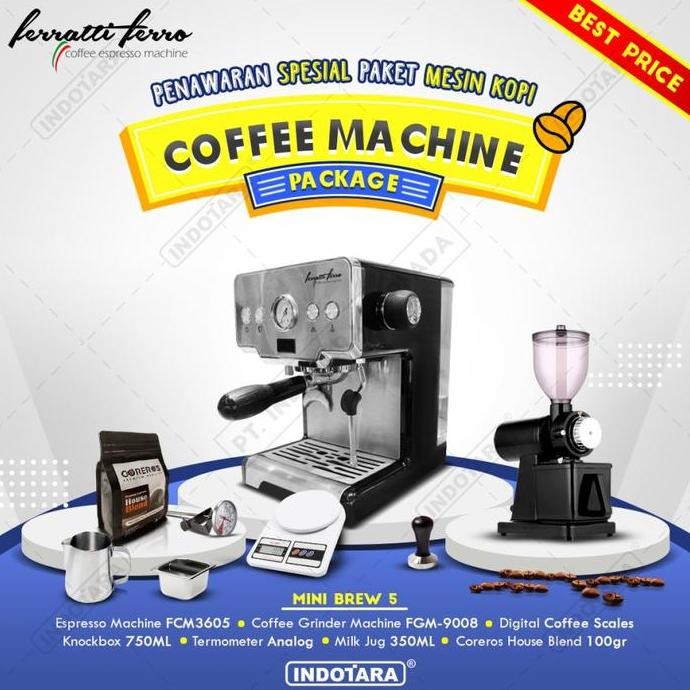 Paket Mesin Kopi Espresso / Mesin Kopi Ferratti Ferro - Mini Brew 5 Original