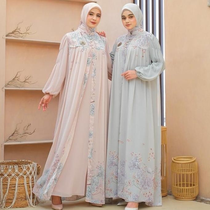 Set Gamis Ceruti Motif Premium ARUMI Terbaru - Dress Kondangan Formal Muslim Ceruty Silk Soft Panjan