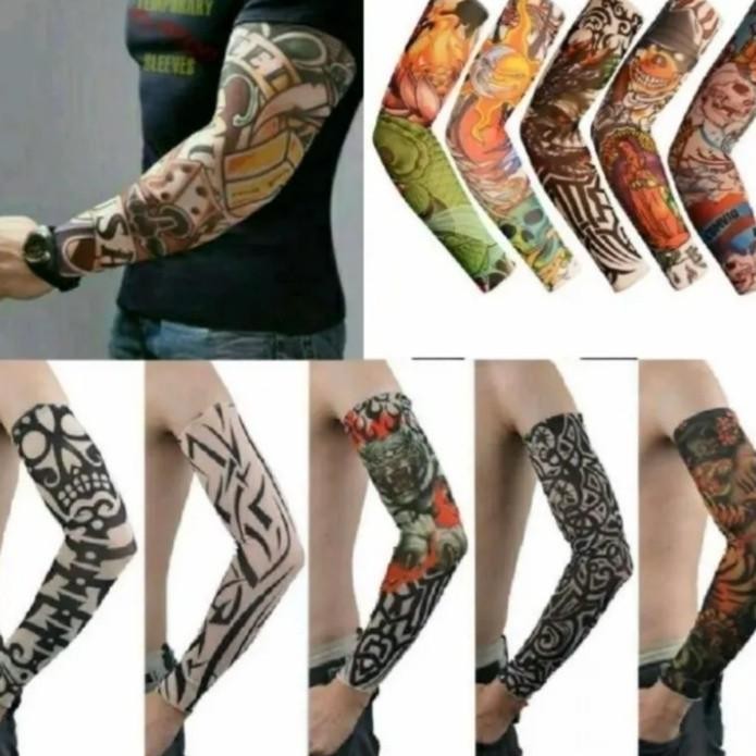 12 Pasang manset tato temporer tangan pria lengan panjang dewasa lusinan